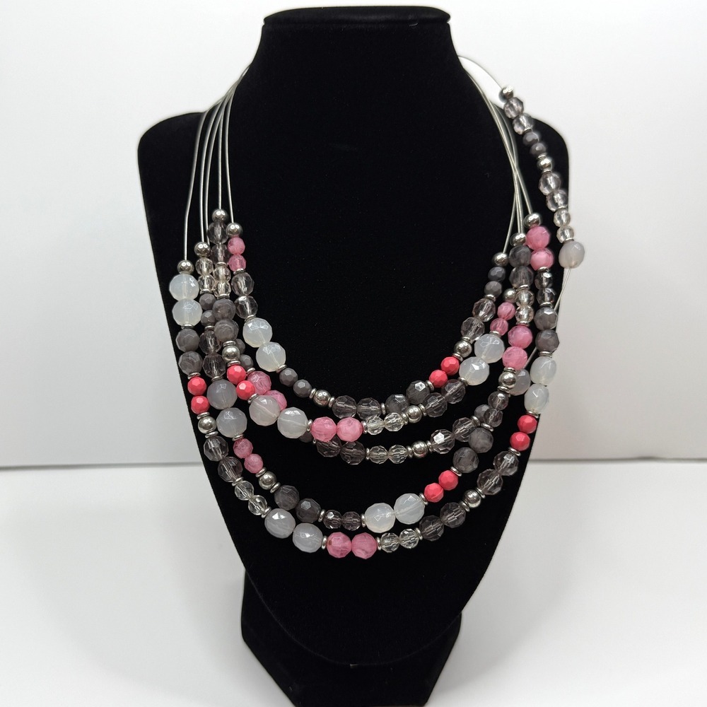 NY 5-Strand Beaded Statement Necklace Acrylic Multi Color Beads Wired Jewelry